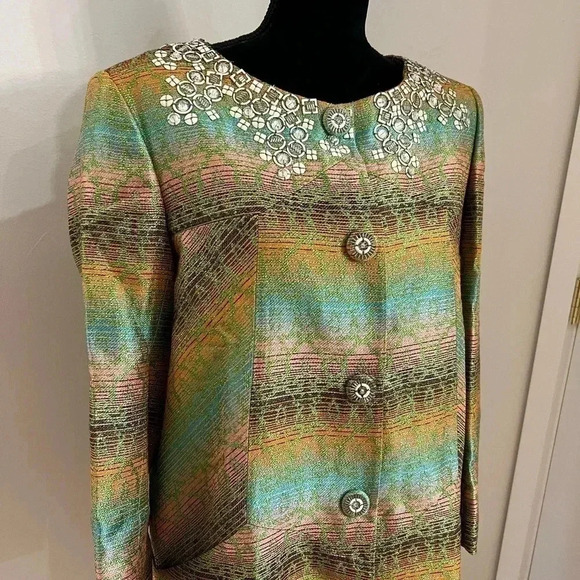 Matthew Williamson Colorful Tunic Jacket Jeweled Neckline 14 RARE - Picture 6 of 12